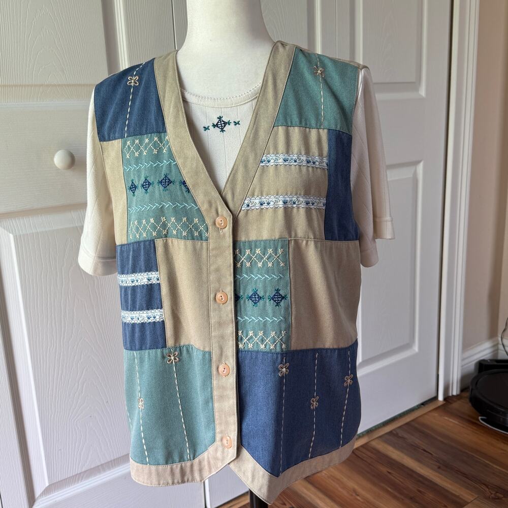 Alfred Dunner Vintage 90s tank blouse pullover patchwork embroidered casual